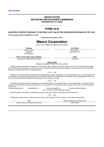 Thumbnail Masco 10-Q Quarterly Report FY2010 