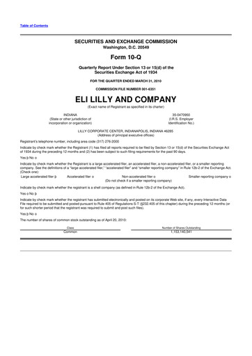 Vorschaubild Eli Lilly 10-Q Quartalsbericht 2010 