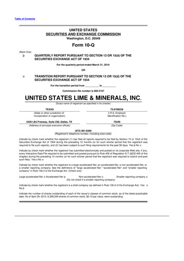 Thumbnail United States Lime & Minerals  10-Q Quarterly Report FY 