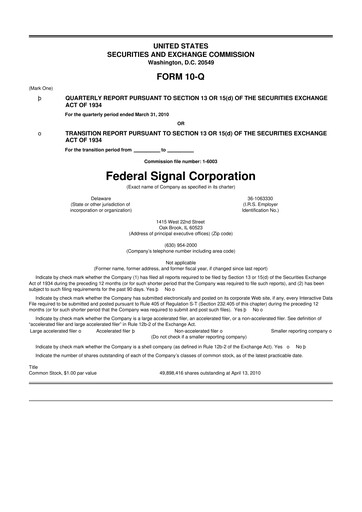 Thumbnail Federal Signal 10-Q Quarterly Report FY 