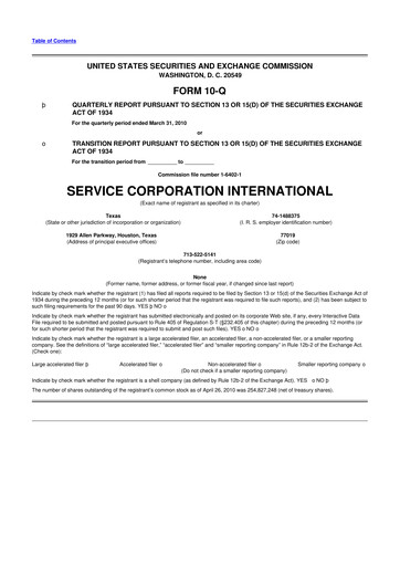 Vorschaubild Service Corporation International
 10-Q Quartalsbericht  