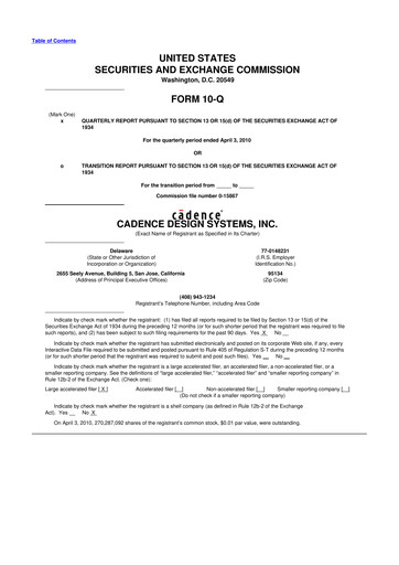 Thumbnail Cadence Design Systems 10-Q Quarterly Report FY 