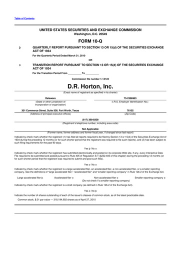 Thumbnail D. R. Horton
 10-Q Quarterly Report FY 