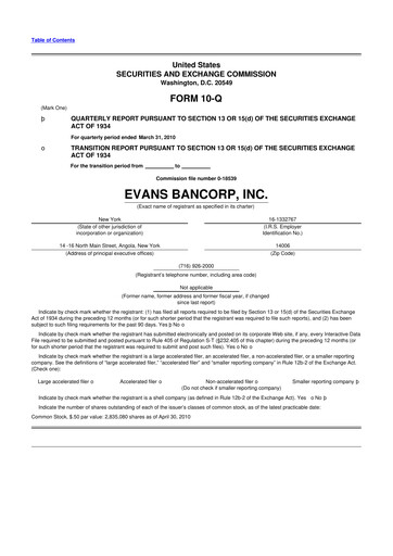 Vorschaubild Evans Bancorp 10-Q Quartalsbericht  