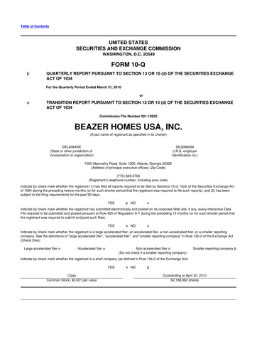 Miniature Beazer Homes USA
 10-Q Rapport trimestriel  