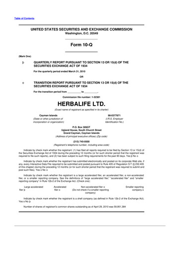 Thumbnail Herbalife 10-Q Quarterly Report FY 