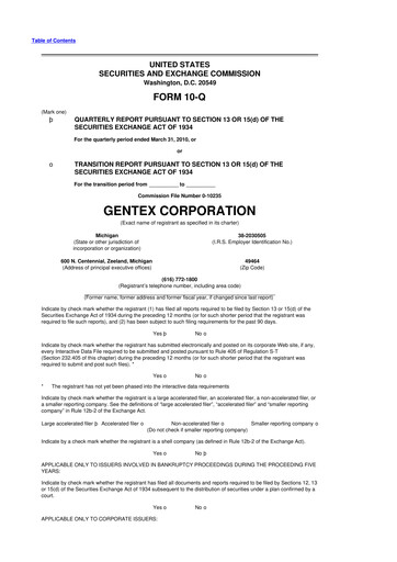 Thumbnail Gentex 10-Q Quarterly Report FY 