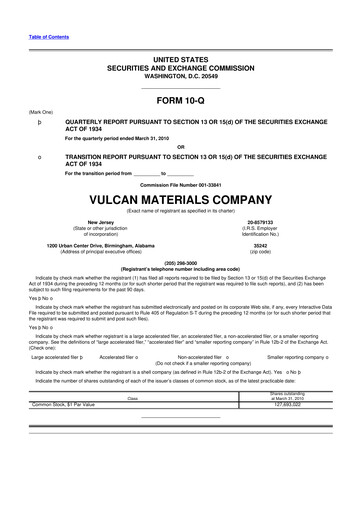 Vorschaubild Vulcan Materials 10-Q Quartalsbericht 2010 