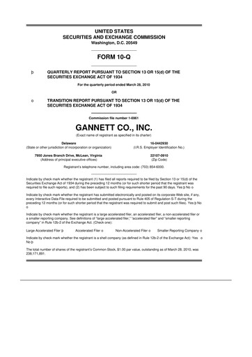 Thumbnail Tegna 10-Q Quarterly Report FY2010 