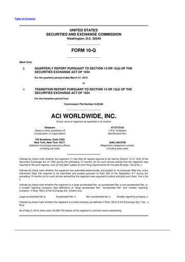 Thumbnail ACI Worldwide
 10-Q Quarterly Report FY 