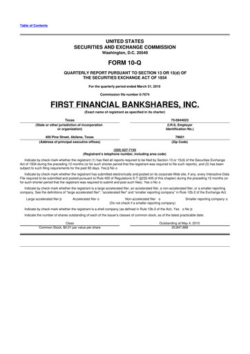 Thumbnail First Financial Bankshares 10-Q Quarterly Report FY 