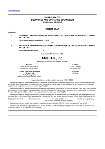 Thumbnail Ametek 10-Q Quarterly Report FY2010 