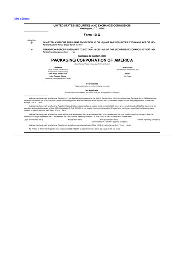 Thumbnail Packaging Corporation of America
 10-Q Quarterly Report FY 