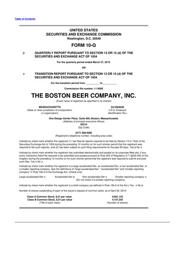 Vorschaubild Boston Beer Company 10-Q Quartalsbericht  