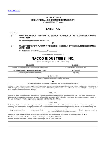 Miniature NACCO Industries
 10-Q Rapport trimestriel  