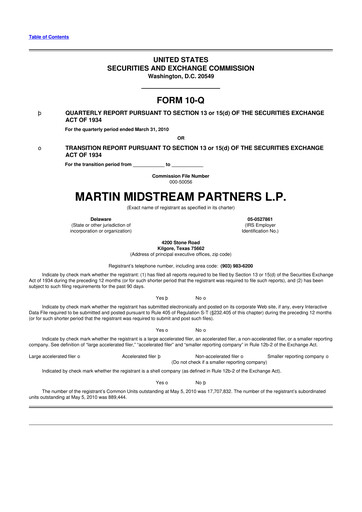 Thumbnail Martin Midstream Partners 10-Q Quarterly Report FY 