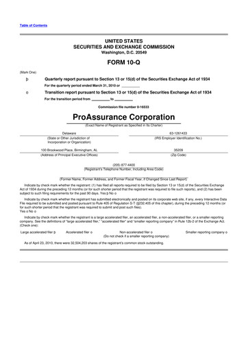 Miniature ProAssurance 10-Q Rapport trimestriel  
