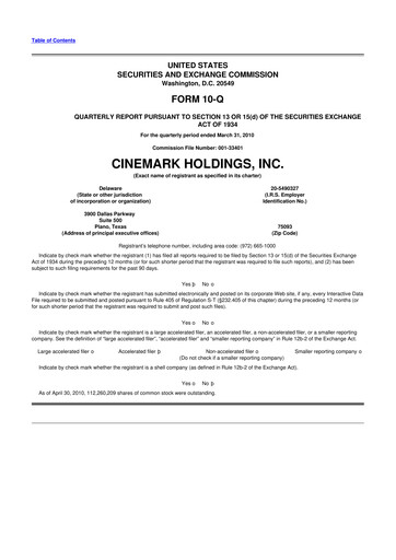 Thumbnail Cinemark Theatres
 10-Q Quarterly Report FY 