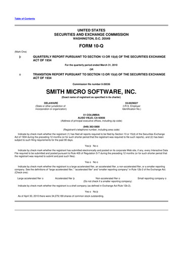 Miniature Smith Micro Software
 10-Q Rapport trimestriel  