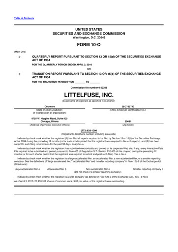 Thumbnail Littelfuse 10-Q Quarterly Report FY 