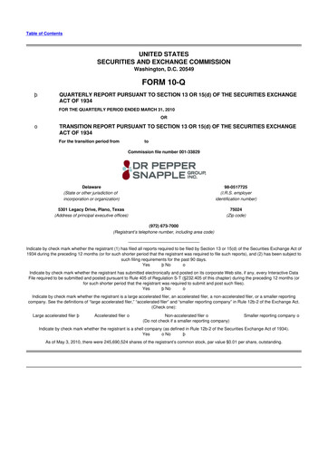 Thumbnail Keurig Dr Pepper 10-Q Quarterly Report FY2010 
