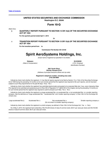Thumbnail Spirit AeroSystems 10-Q Quarterly Report FY 