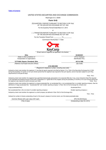 Thumbnail KeyCorp (KeyBank) 10-Q Quarterly Report FY2010 