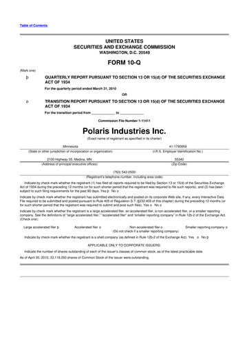 Thumbnail Polaris 10-Q Quarterly Report FY 