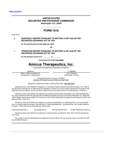 Thumbnail Amicus Therapeutics
 10-Q Quarterly Report FY 
