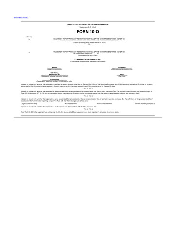 Thumbnail Commerce Bancshares
 10-Q Quarterly Report FY 