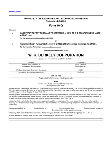 Thumbnail W. R. Berkley 10-Q Quarterly Report FY 