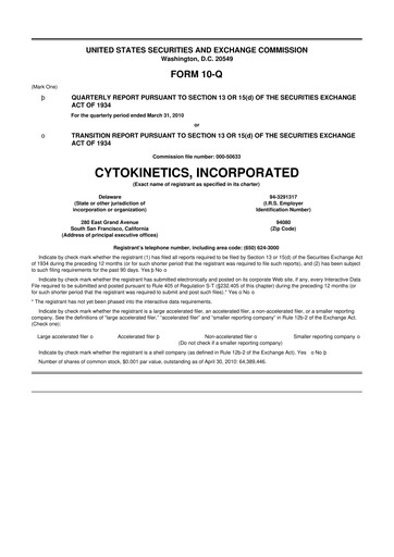 Thumbnail Cytokinetics
 10-Q Quarterly Report FY 