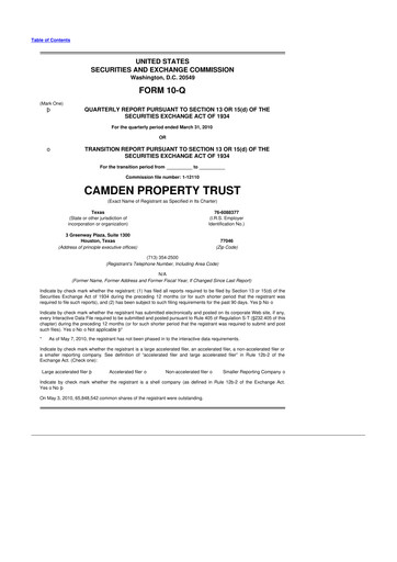 Thumbnail Camden Property Trust
 10-Q Quarterly Report FY 