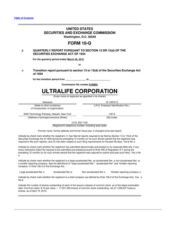 Thumbnail Ultralife Corporation 10-Q Quarterly Report FY 