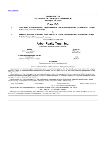 Thumbnail Arbor Realty Trust
 10-Q Quarterly Report FY 