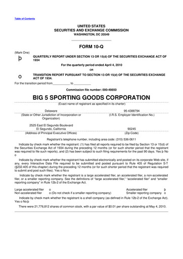 Thumbnail Big 5 Sporting Goods 10-Q Quarterly Report FY 