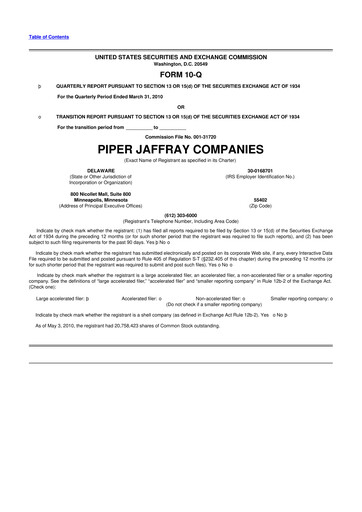 Thumbnail Piper Sandler
 10-Q Quarterly Report FY 