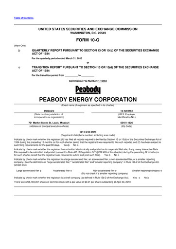 Miniature Peabody Energy
 10-Q Rapport trimestriel 2010 