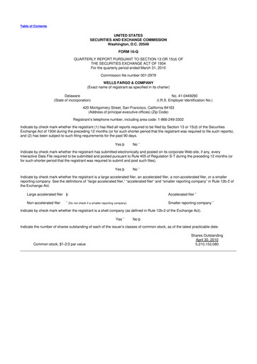 Thumbnail Wells Fargo 10-Q Quarterly Report FY2010 