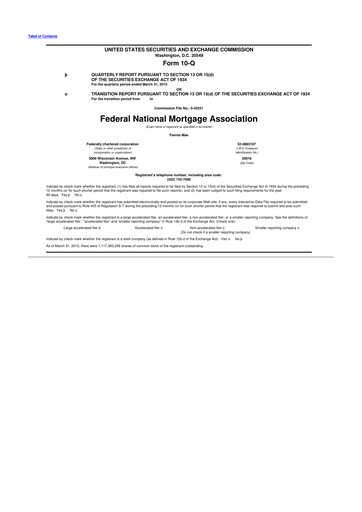 Miniature Fannie Mae
 10-Q Rapport trimestriel 2010 