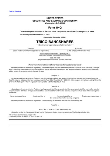 Thumbnail TriCo Bancshares 10-Q Quarterly Report FY 