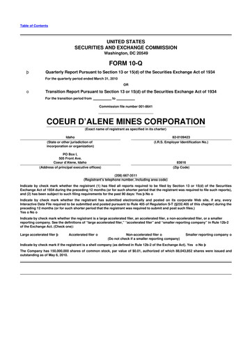 Thumbnail Coeur Mining
 10-Q Quarterly Report FY 