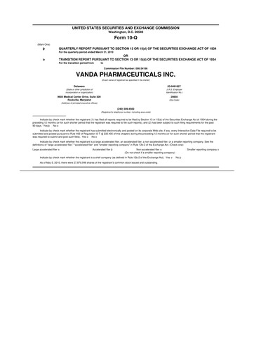 Thumbnail Vanda Pharmaceuticals 10-Q Quarterly Report FY 