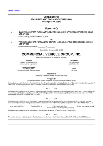 Miniature Commercial Vehicle Group (CVG) 10-Q Rapport trimestriel  