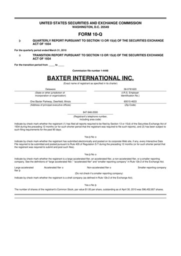 Thumbnail Baxter 10-Q Quarterly Report FY2010 
