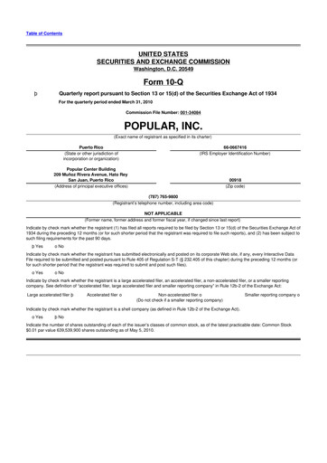 Thumbnail Popular, Inc. (Banco Popular de Puerto Rico) 10-Q Quarterly Report FY 