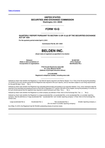 Thumbnail Belden 10-Q Quarterly Report FY 
