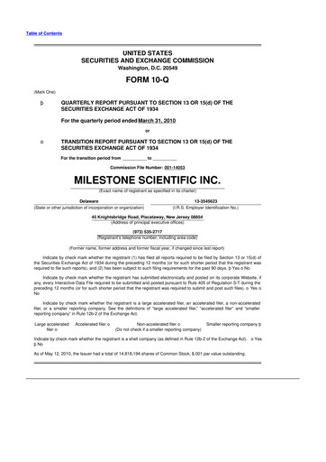 Vorschaubild Milestone Scientific 10-Q Quartalsbericht  
