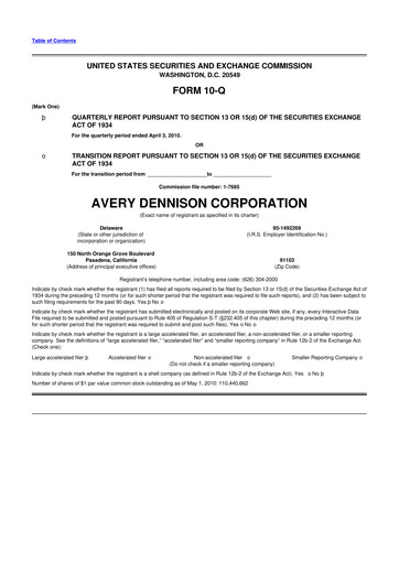 Thumbnail Avery Dennison
 10-Q Quarterly Report FY 
