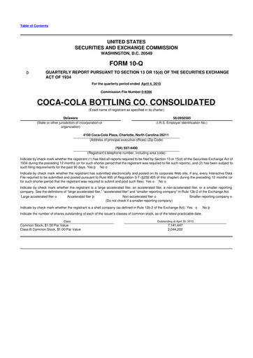 Thumbnail Coca-Cola Consolidated 10-Q Quarterly Report FY 